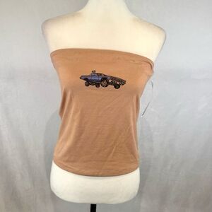 Outlaw strapless mocha graphic cotton crop top size large NWT